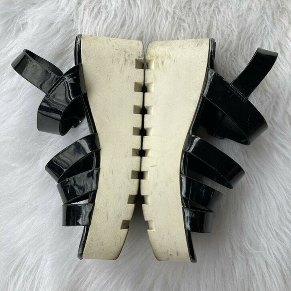 Forever 21 Shoes Sz 7.5 Black Platform Sandals Strappy Minimalist Y2K Festival - Picture 4 of 10